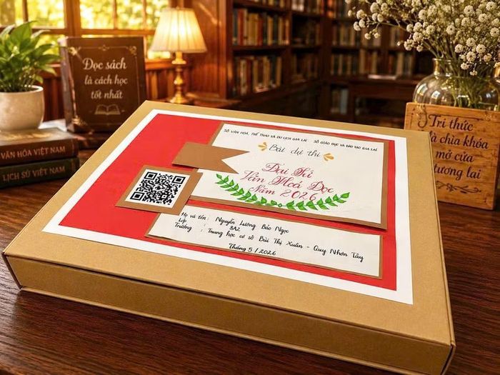  Mã QR đính kèm bài thi của em Nguyễn Lương Bảo Ngọc như một minh họa cho ý tưởng lập thư viện số thông minh bằng mã QR. Ảnh: P.D 