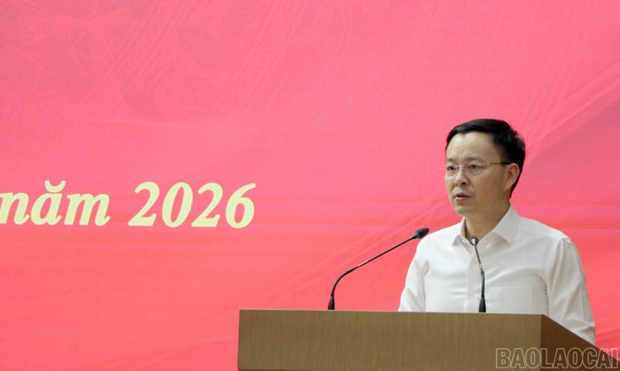 Đồng chí An Hoàng Linh - Chánh văn phòng Tỉnh ủy phát biểu kết luận hội nghị.