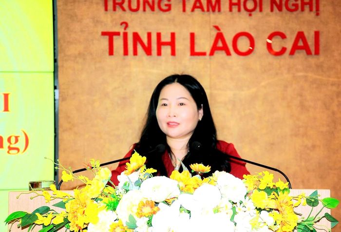 Đồng chí Vũ Thị Hiền Hạnh - Phó Chủ tịch UBND tỉnh thông tin về tình hình phát triển kinh tế - xã hội của tỉnh.