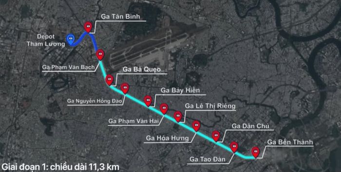Tuyến Metro số 2 Bến Thành - Tham Lương có chiều dài khoảng 11,3km, gồm các ga từ Bến Thành đến depot Tham Lương. Ảnh: MAUR