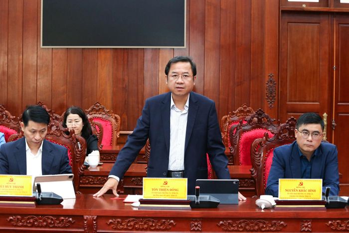 Đồng chí Tôn Thiện Đồng, Ủy viên Ban Thường vụ Tỉnh ủy, Trưởng Ban Tổ chức Tỉnh ủy báo cáo tại hội nghị