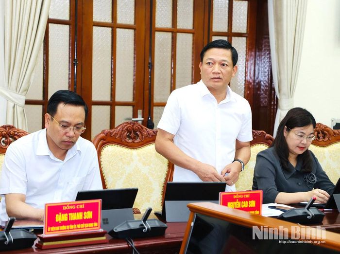 Đồng chí Nguyễn Cao Sơn, Tỉnh ủy viên, Phó Chủ tịch UBND tỉnh phát biểu tại hội nghị.