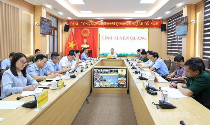 Đồng chí Nguyễn Mạnh Tuấn, Ủy viên Ban Thường vụ Tỉnh ủy, Phó Chủ tịch Thường trực UBND tỉnh, Trưởng Ban Chỉ đạo 389 tỉnh chủ trì dự Hội nghị tại điểm cầu tỉnh Tuyên Quang.