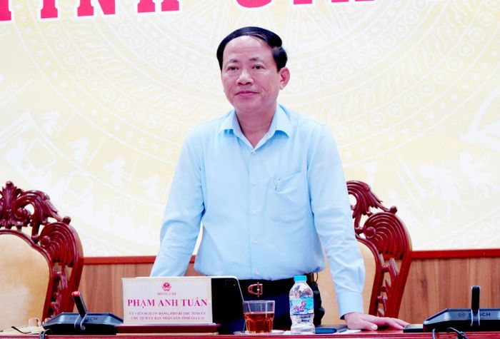 Chủ tịch UBND tỉnh Phạm Anh Tuấn phát biểu chỉ đạo phiên họp. (Ảnh: Kim Loan)