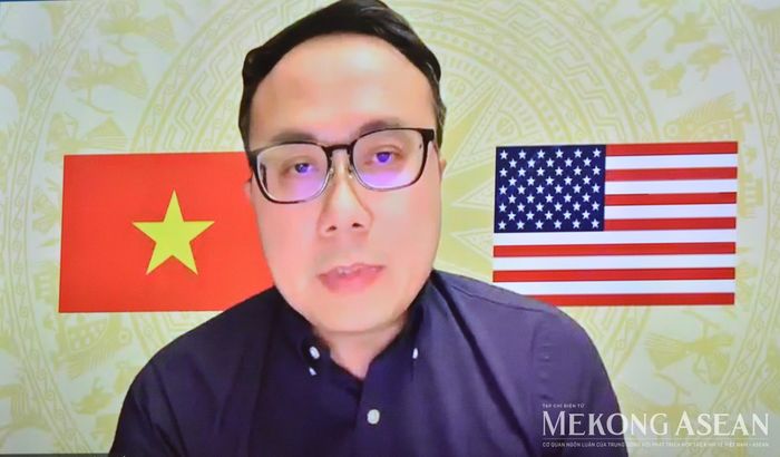 Tham tán thương mại Đỗ Ngọc Hưng chia sẻ tại hội nghị. Ảnh: Lê Hồng Nhung - Mekong ASEAN