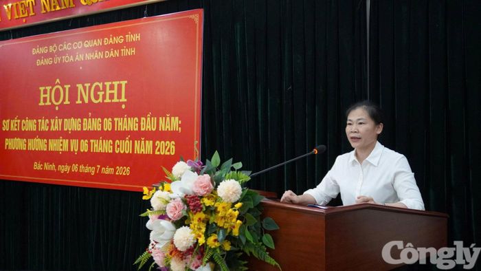 Bí thư Đảng ủy, Chánh án TAND tỉnh Bắc Ninh Chu Lệ Hường phát biểu tại Hội nghị sơ kết công tác xây dựng đảng 6 tháng đầu năm