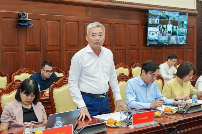 Ông Nguyễn Quốc Cường, Chủ tịch HĐQT Ngân hàng Hợp tác xã Việt Nam phát biểu tại Hội nghị
