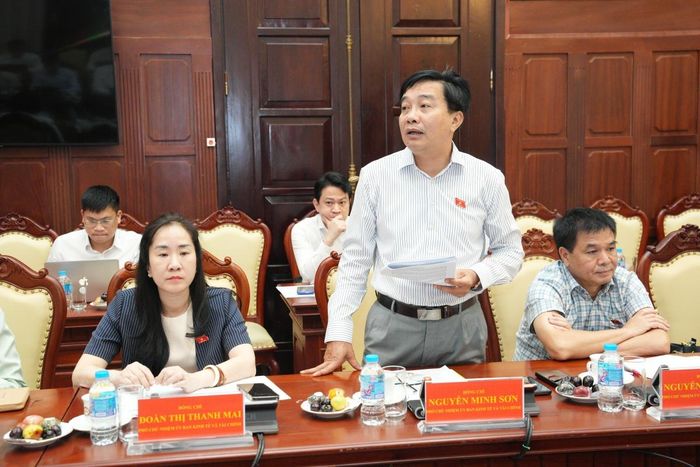 Phó Chủ nhiệm Ủy ban Kinh tế và Tài chính Nguyễn Minh Sơn phát biểu tại buổi làm việc