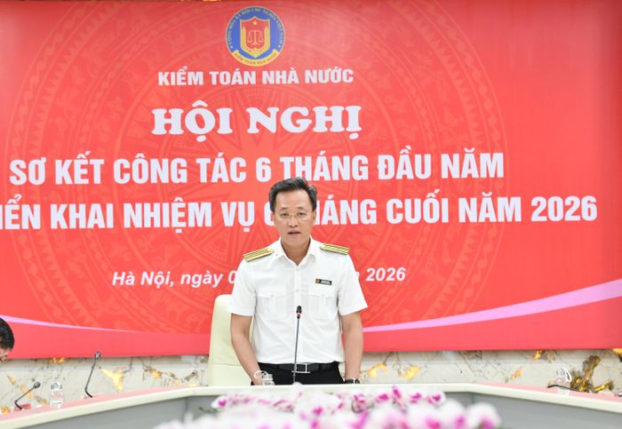 Tổng Kiểm toán nhà nước Nguyễn Hữu Nghĩa phát biểu chỉ đạo tại Hội nghị. Ảnh: N. LỘC