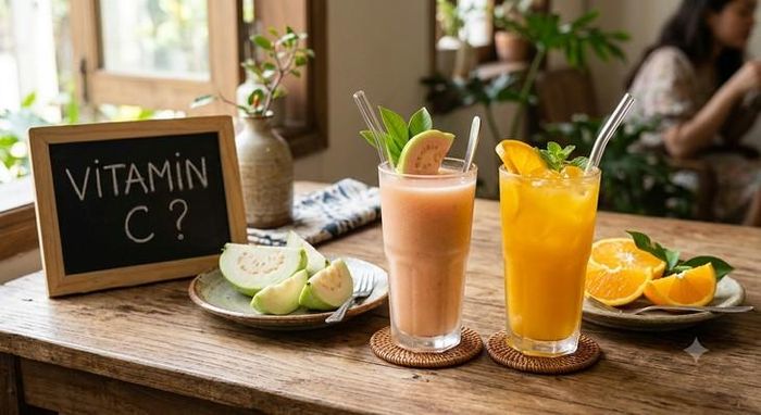 Với nước ép, nước ép ổi cũng có lợi thế rõ rệt về vitamin C so với nước cam. Ảnh minh họa