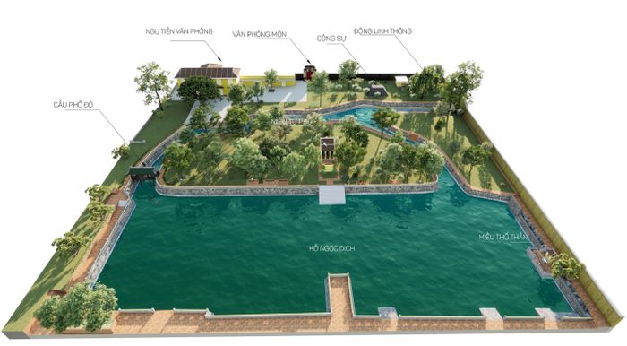 Dự kiến, các hạng mục thi công dự án gồm cầu Phổ Độ bằng kết cấu gỗ nhóm II, mái lợp ngói liệt men xanh. Gia cố hệ thống kè đá, lan can quanh hồ và trên đảo. Nạo vét các khu vực bồi lắng tại Hồ Ngọc Dịch, Tiểu Ngự Hà và cống Đông An. Bên cạnh đó, chỉnh trang sân vườn, đường dạo, cây xanh, thảm cỏ, bảo tồn và trưng bày các di vật, bia đá có giá trị. Đầu tư hệ thống cấp thoát nước, tưới cây, điện chiếu sáng và phục hồi các thạch đăng trên đảo.