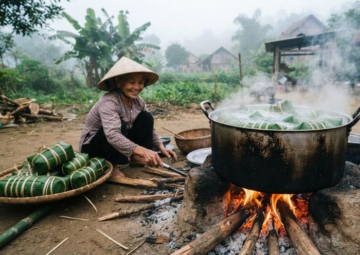 Cùng với bánh chưng, bánh tét là món ăn đặc trưng của Tết cổ truyền Việt Nam. (Ảnh: GM)