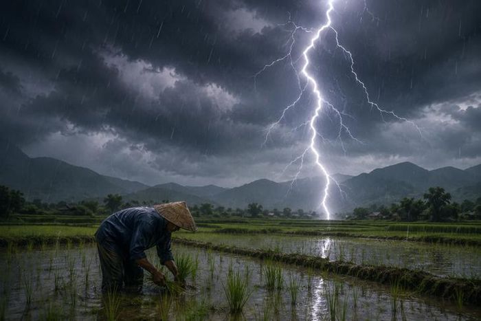 Trong lúc làm ruộng tại cánh đồng Hồng Bùn, anh T. không may bị sét đánh trúng. Ảnh minh họa - AI.