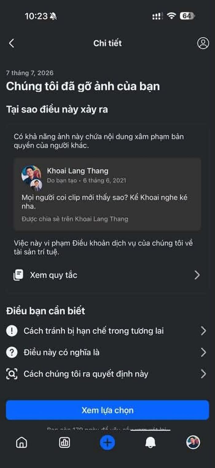  Facebook cho rằng ảnh của Khoai Lang Thang vi phạm bản quyền, yêu cầu nhà sáng tạo này dùng ảnh khác. Ảnh: Khoai Lang Thang. 