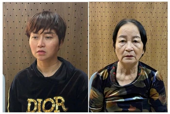 Nguyễn Thị Thu và mẹ ruột Trần Thị Thập tại cơ quan công an sau khi bị khởi tố, điều tra về hành vi gian lận trong kinh doanh bảo hiểm. Ảnh: Công an Thanh Hóa