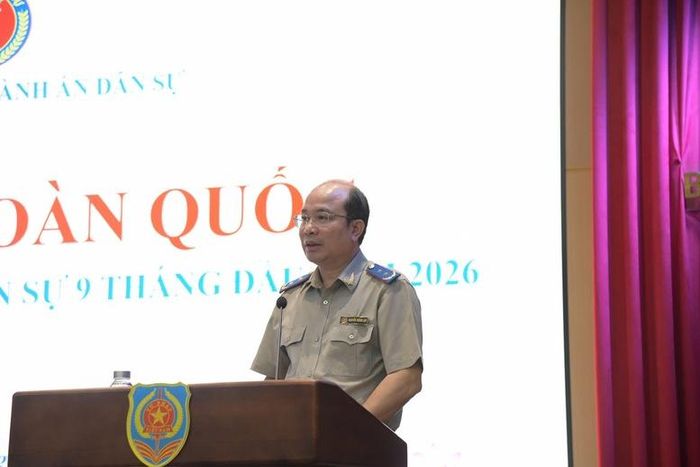 Cục trưởng Cục Quản lý Thi hành án dân sự Nguyễn Thắng Lợi phát biểu tại Hội nghị. Ảnh: VGP/DA