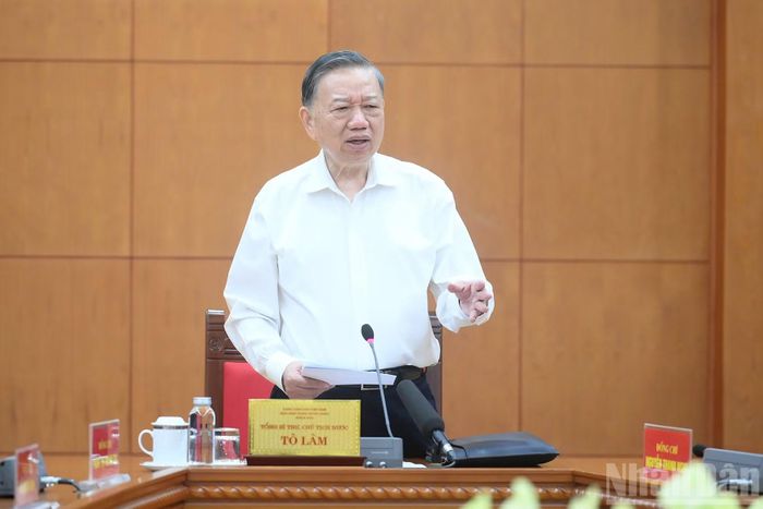 Tổng Bí thư, Chủ tịch nước Tô Lâm phát biểu chỉ đạo tại cuộc làm việc.
