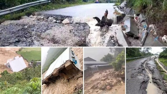 Mưa lớn gây thiệt hại nhà ở, sản xuất và giao thông tại Lai Châu. (ảnh do người dân cung cấp)