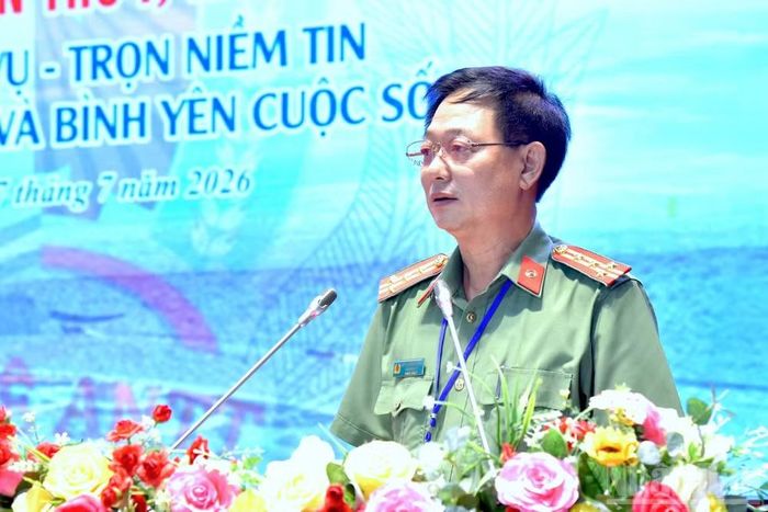 Đại tá Nguyễn Phúc Cường, Phó Giám đốc Công an tỉnh, Trưởng Ban tổ chức hội thi, phát biểu bế mạc hội thi.