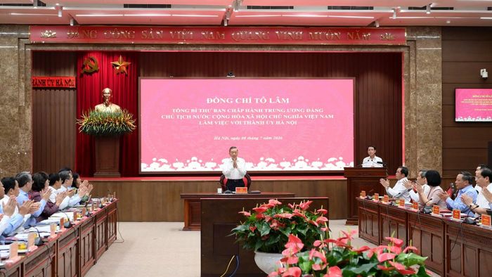 Tổng Bí thư, Chủ tịch nước Tô Lâm chủ trì cuộc làm việc với Thành ủy Hà Nội. (Ảnh: ĐĂNG KHOA)