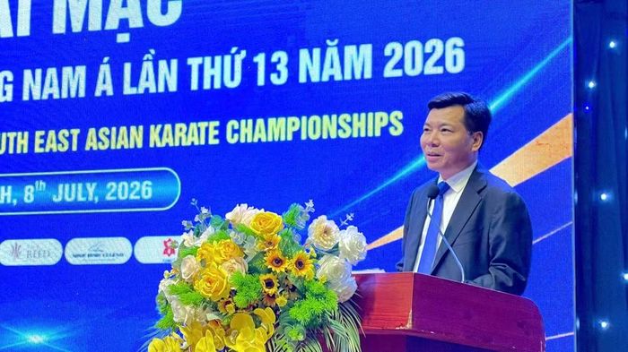 Đồng chí Nguyễn Mạnh Cường, Phó Giám đốc Thường trực Sở Văn hóa và Thể thao tỉnh Ninh Bình phát biểu tại lễ khai mạc giải.