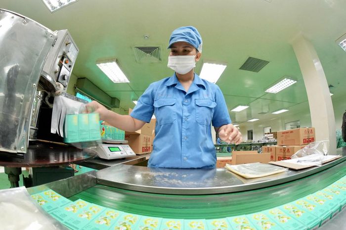  Công nhân đóng gói sản phẩm tại Nhà máy Dược phẩm OPC, phường Tây Thạnh, TPHCM ẢNH: HOÀNG HÙNG 