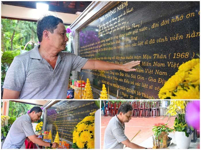  Ông Phan Văn Mưa, người từng có mặt tại khu vực Nghĩa địa Đô Thành cũ trong những năm 1972-1973, khi ông mới chỉ là một cậu bé, lặng lẽ đến dâng hương các Anh hùng liệt sĩ tại Bia tưởng niệm Liệt sĩ Công viên Lê Thị Riêng 