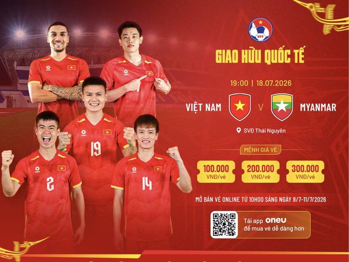 Vé xem trận giao hữu Việt Nam-Myanmar thấp nhất 100.000 đồng