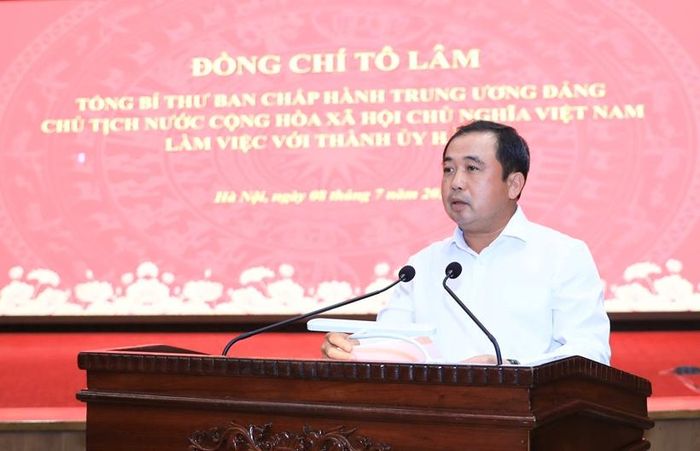  Bí thư Thành ủy Hà Nội Trần Đức Thắng phát biểu tiếp thu chỉ đạo của Tổng Bí thư, Chủ tịch nước Tô Lâm
