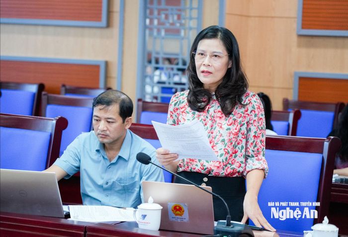 Đồng chí Phan Thị Thúy Vinh - Ủy viên chuyên trách Ban Pháp chế HĐND tỉnh phát biểu tại hội nghị. Ảnh: TL