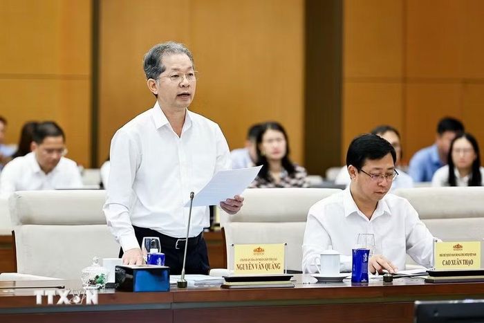 Chánh án Tòa án Nhân dân Tối cao Nguyễn Văn Quảng phát biểu. (Ảnh: Doãn Tấn/TTXVN)