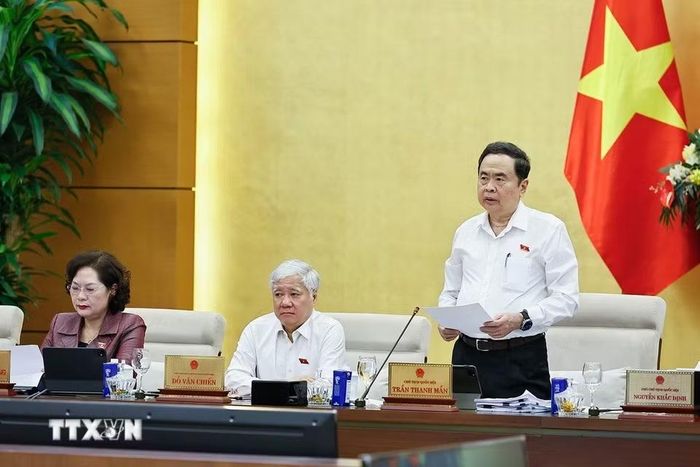 Chủ tịch Quốc hội Trần Thanh Mẫn phát biểu khai mạc Phiên họp thứ 4 của Ủy ban Thường vụ Quốc hội. (Ảnh: Doãn Tấn/TTXVN)