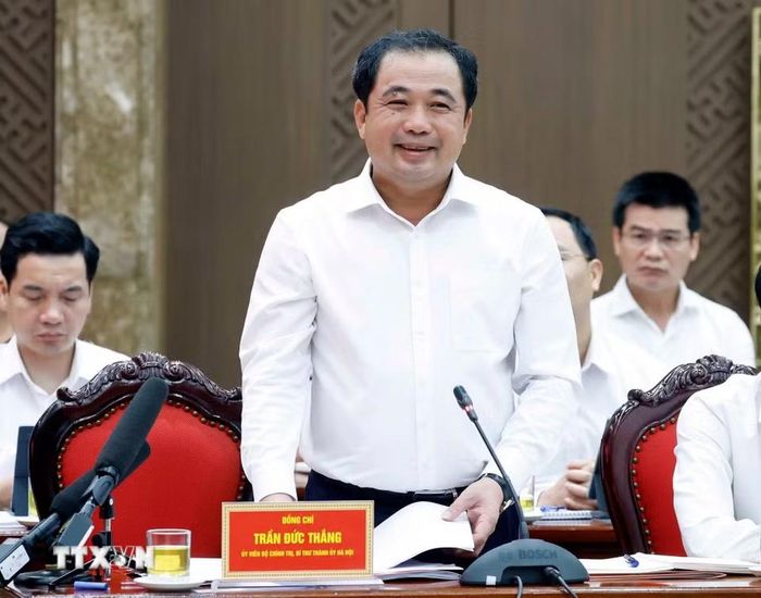 Đồng chí Trần Đức Thắng, Ủy viên Bộ Chính trị, Bí thư Thành ủy Hà Nội phát biểu. (Ảnh: Thống Nhất/TTXVN)