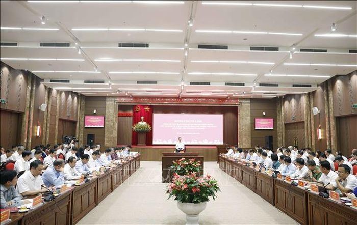 Tổng Bí thư, Chủ tịch nước Tô Lâm chủ trì cuộc làm việc với Thành ủy Hà Nội. Ảnh: Thống Nhất/TTXVN