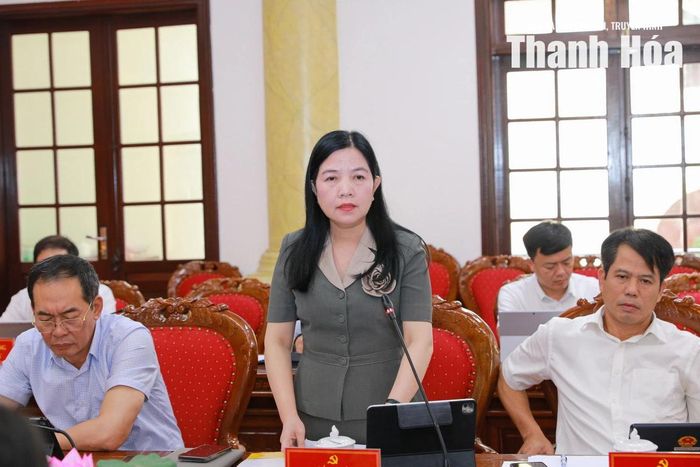 Chủ nhiệm Ủy ban Kiểm tra Tỉnh ủy Phạm Thị Thanh Thủy phát biểu tại hội nghị.