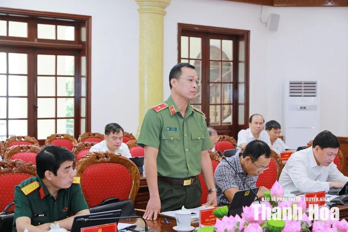 Giám đốc Công an tỉnh Tô Anh Dũng phát biểu tại hội nghị.