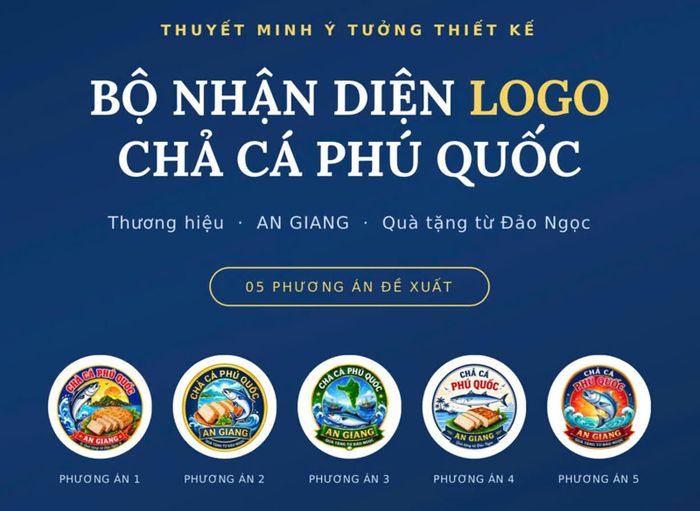 5 phương án đề xuất bộ nhận diện logo chả cá Phú Quốc.