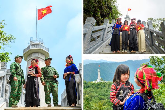 Người dân, du khách đến tham quan, chụp ảnh lưu niệm tại cột cờ A Pa Chải, xã Sín Thầu.