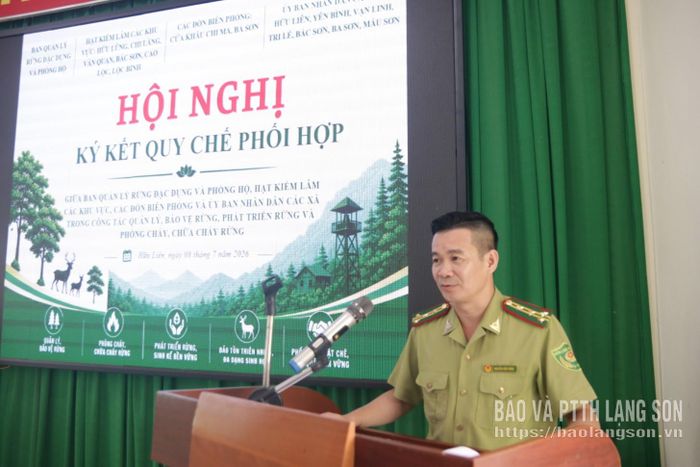Lãnh đạo Chi cục Kiểm lâm tỉnh phát biểu tại hội nghị