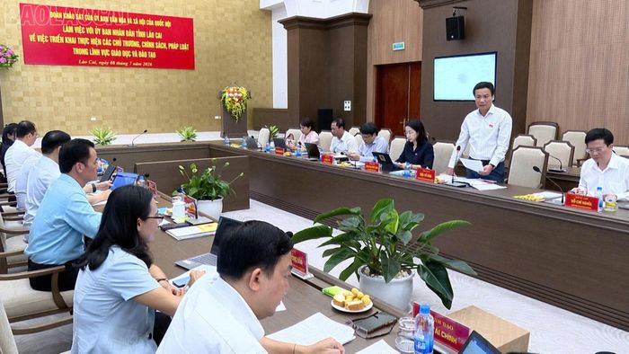 Đồng chí Triệu Thế Hùng - Phó Chủ nhiệm Ủy ban Văn hóa và Xã hội của Quốc hội phát biểu kết luận buổi làm việc.