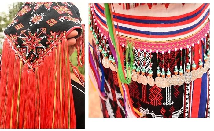 Sắc đỏ là gam màu chủ đạo trong trang phục của phụ nữ Dao đỏ.