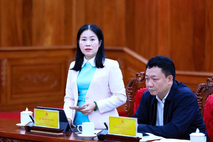 Tỉnh ủy viên, Giám đốc Sở Giáo dục và Đào tạo Lâm Đồng Lê Thị Bích Liên báo cáo công tác bảo vệ nền tảng tư tưởng của Đảng trong ngành giáo dục