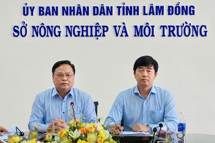 Giám đốc Sở Nông nghiệp và Môi trường Phan Nguyễn Hoàng Tân cùng chủ trì buổi làm việc với Trưởng Thống kê tỉnh Lâm Đồng Phạm Quốc Hùng