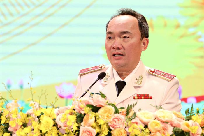 Thiếu tướng Trương Minh Đương, Giám đốc Công an tỉnh Lâm Đồng phát biểu tại buổi lễ