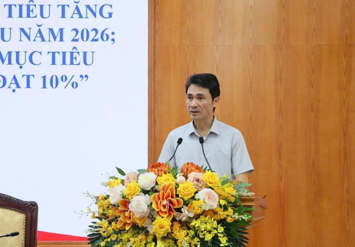 Phó Chủ tịch UBND tỉnh Hà Trọng Hải tham luận tại Hội nghị. Ảnh: Đinh Lan
