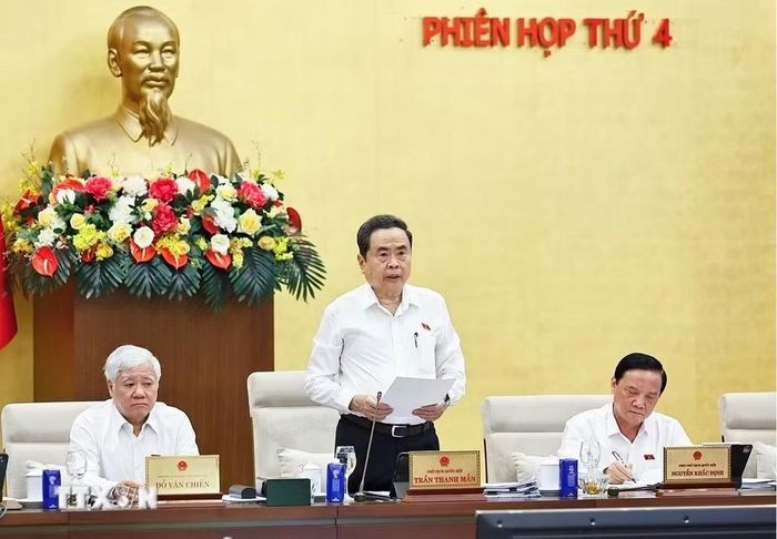 Chủ tịch Quốc hội Trần Thanh Mẫn phát biểu tại phiên họp. Ảnh: TTXVN.