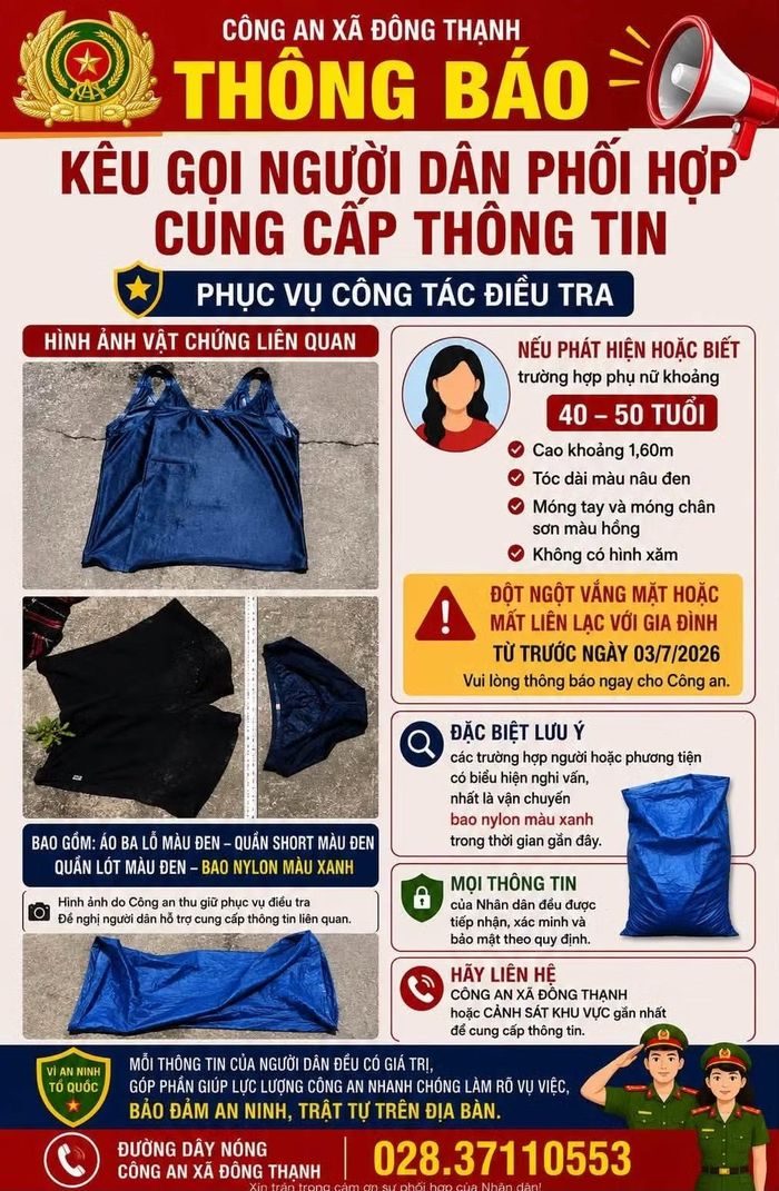 Trước đó, đồng loạt Công an các địa phương thuộc TP Hồ Chí Minh thông báo kêu gọi người dân phối hợp cung cấp thông tin phục vụ công tác điều tra vụ việc.