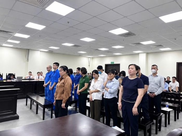 Các bị cáo bị đưa ra xét xử tại phiên tòa sơ thẩm.