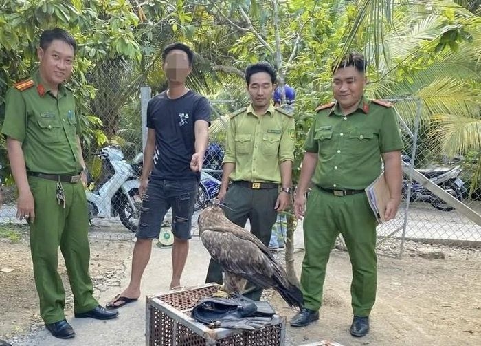 Lực lượng Công an phường Sơn Đông phối hợp Hạt Kiểm lâm Khu vực 4 kiểm tra, xử lý vụ nuôi nhốt trái phép động vật rừng trên địa bàn tỉnh Vĩnh Long. Ảnh: CACC