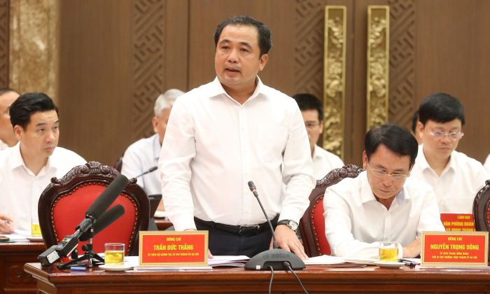 Bí thư Thành ủy Hà Nội Trần Đức Thắng phát biểu. (Ảnh: Cổng TTĐT Đảng Cộng sản Việt Nam)
